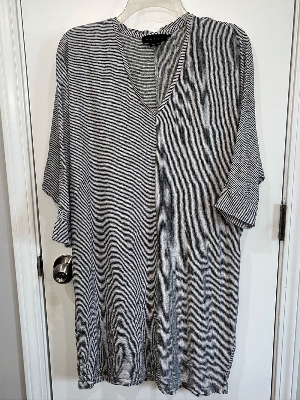 GUC HATCH Maternity 100% Linen V-Neck Tunic Dress – Black & White Stripes